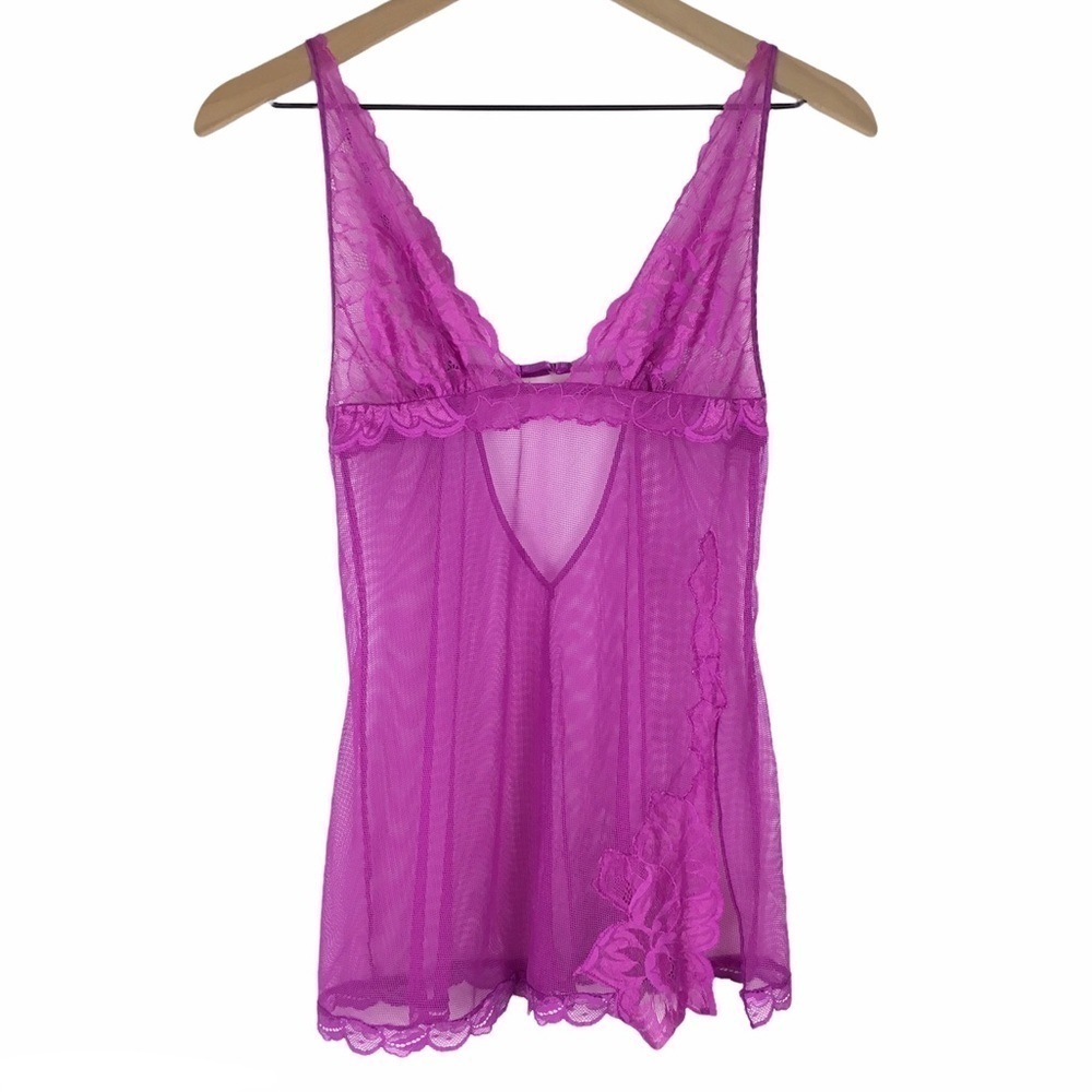 VICTORIA’S SECRET Vintage Y2K Silk Babydoll Chemise Lingerie Lace Mesh Floral XS